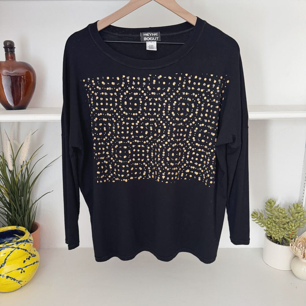 Heyne Bogut Black Gold Dot Jersey Oversized Knit Top Size XS